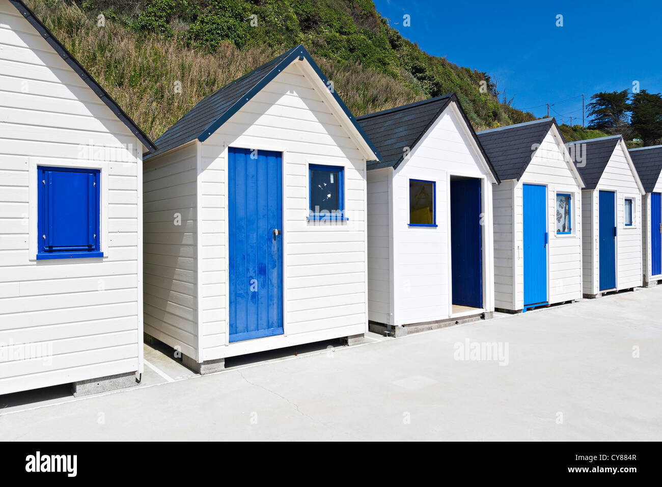 Famous Beach Huts in Trouville, Normandy, France Stock Photo