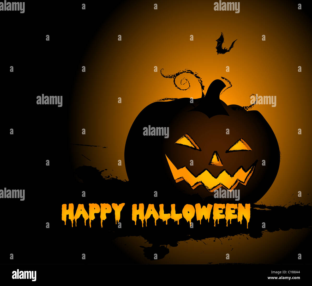 Halloween Pumpkin background and bat Stock Photo