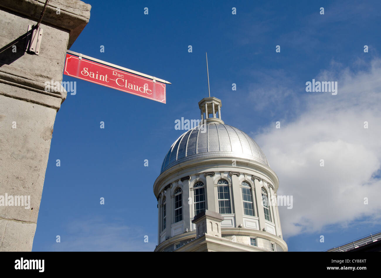 Canada, Quebec, Montreal. Saint Claude Street sign with historic Neo