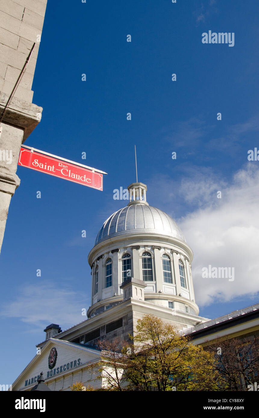 Canada, Quebec, Montreal. Saint Claude Street sign with historic Neo