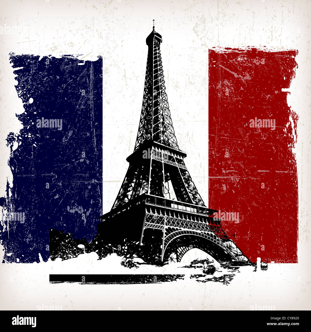 illustration eiffel tower over france flag with grunge effect Stock Photo