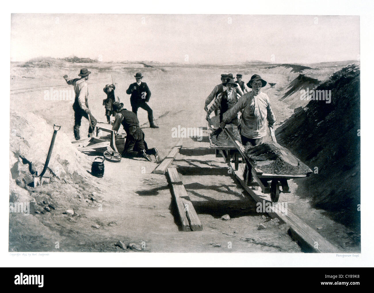 Railroad Workers, Gravure Print, Circa 1894 Stock Photo