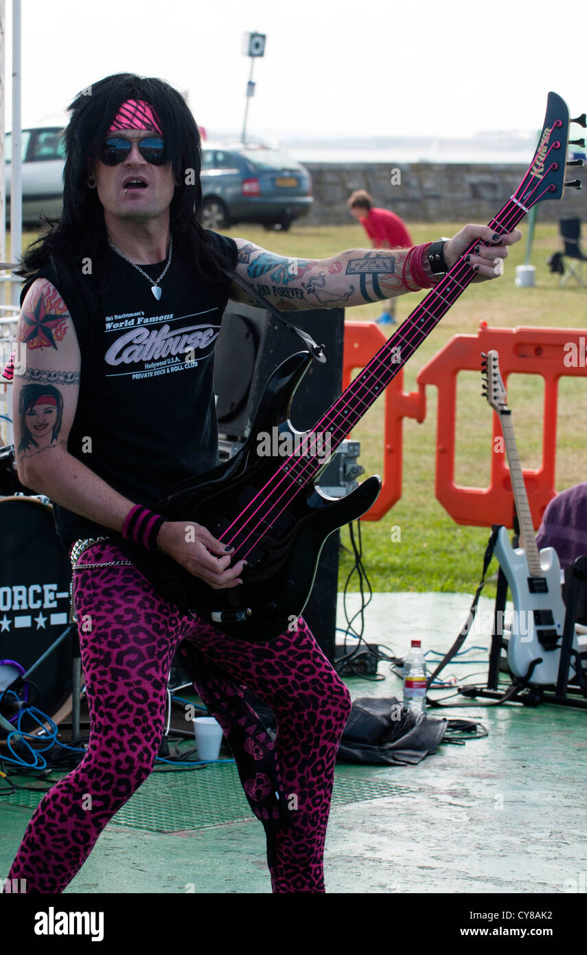 Hairforce 5 (80's metal tribute Band) perform their gig at Southsea's bandstand, Portsmouth. Image taken 12th August 2012 Stock Photo