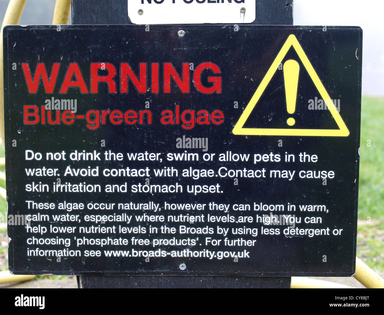 Sign warning of dangers of Blue-Green Algae. Norfok Broads. UK Stock ...