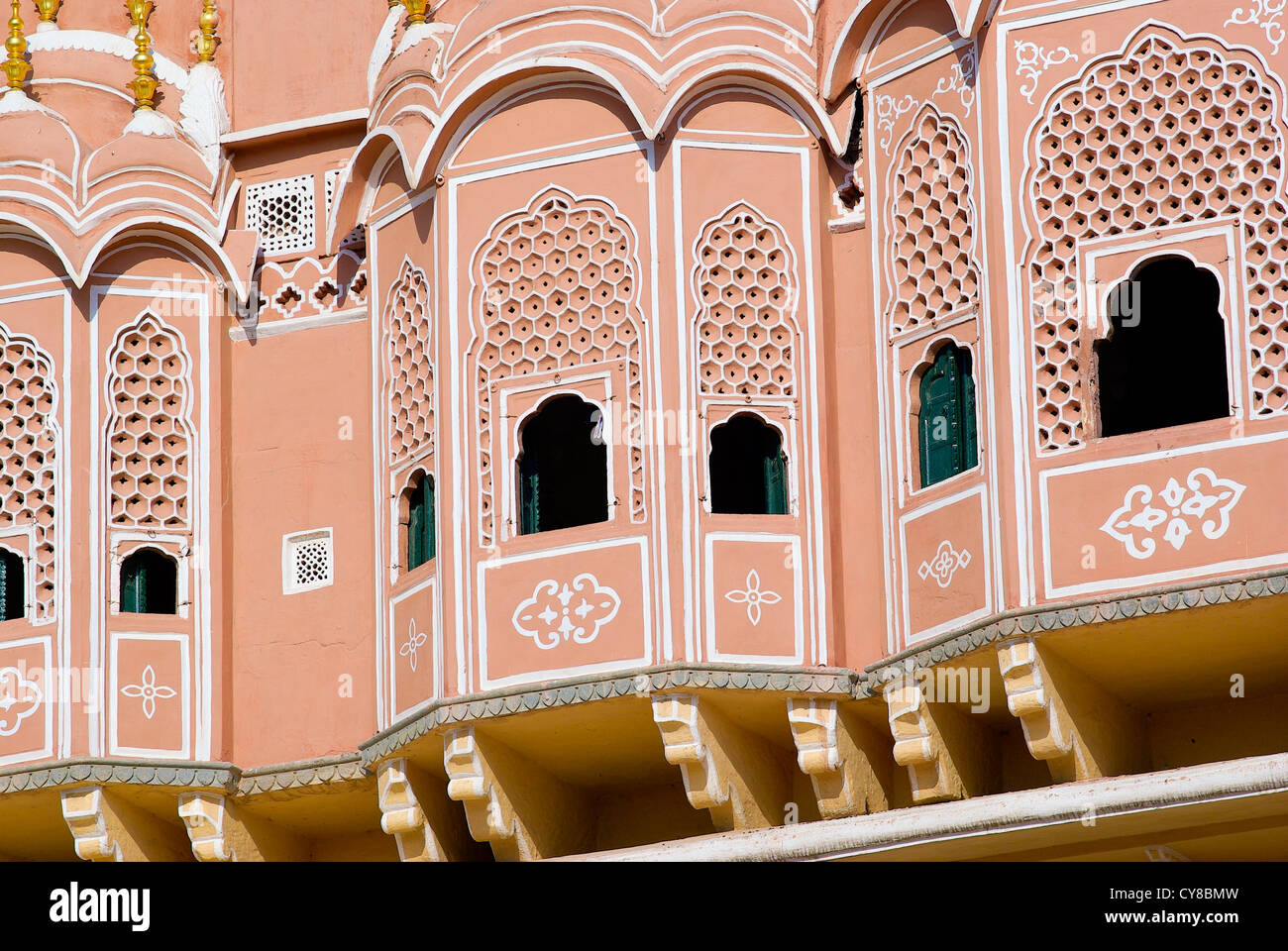 Close up of part of the Hawa Mahal (Palace of the Winds) in Jaipur, Rajasthan, India Stock Photo