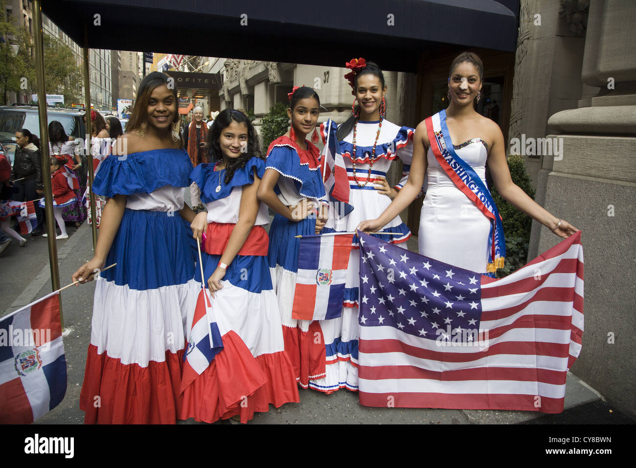 Hispanic Day Parade, New York City. Young women represent the Dominican
