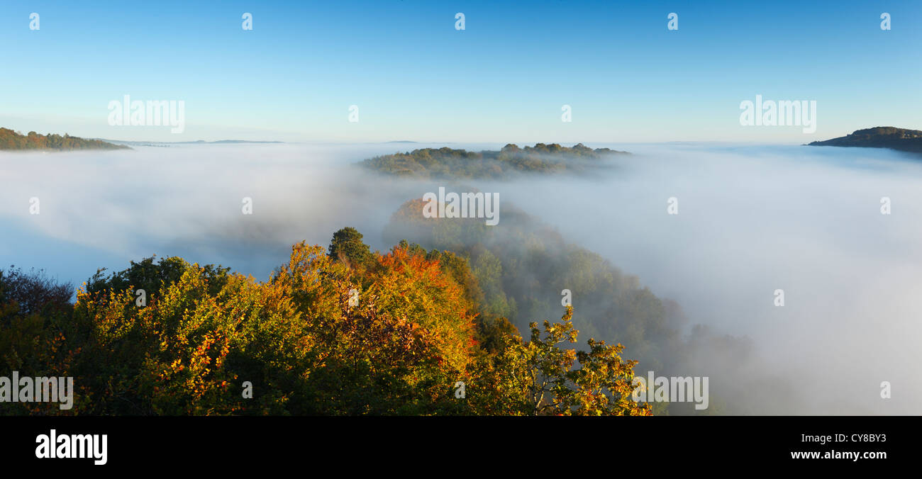 Mist in the Wye Valley at Symonds Yat. Herefordshire. England. UK. Stock Photo