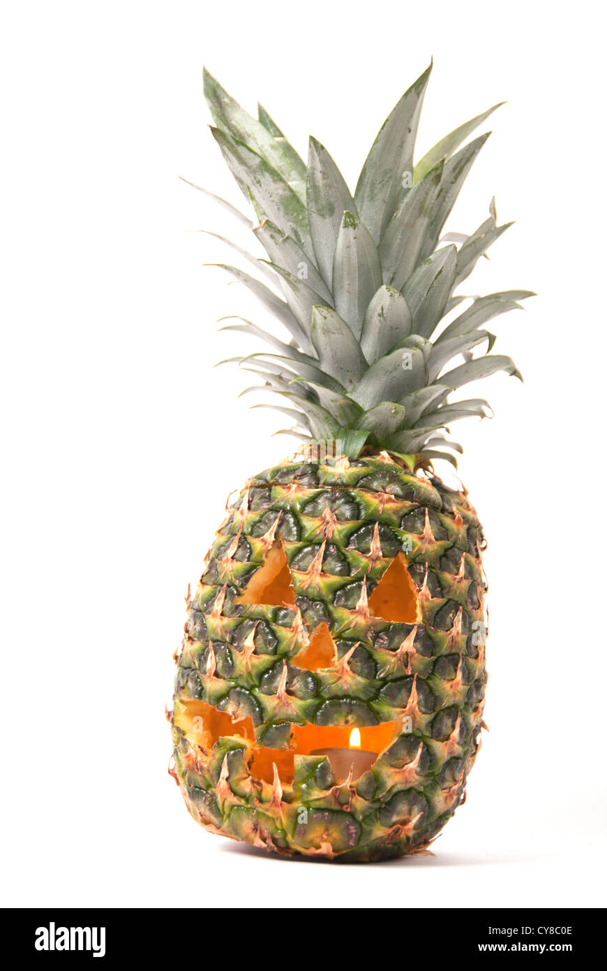 Tropical Jack-o-lantern pineapple Halloween decoration Stock Photo