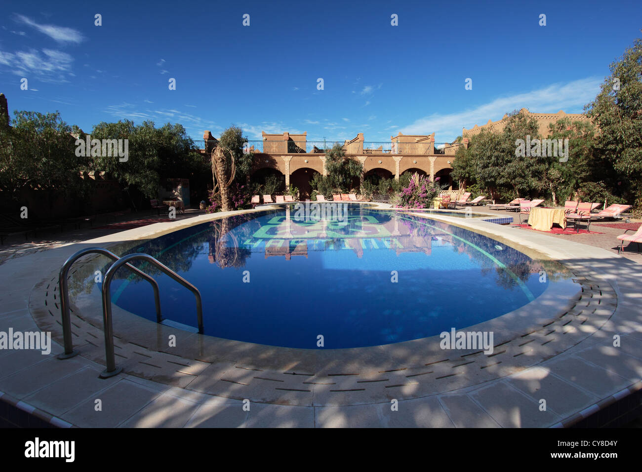 Swimming pool at the Yasmina hotel in Merzouga, Morocco Stock Photo