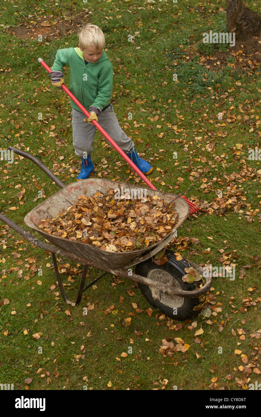 Child wheelbarrow rake hi-res stock photography and images - Alamy