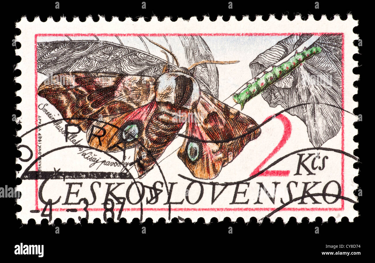 Postage stamp from Czechoslovakia depicting an Eyed Hawk-Moth (Smerinthus ocellatus) Stock Photo