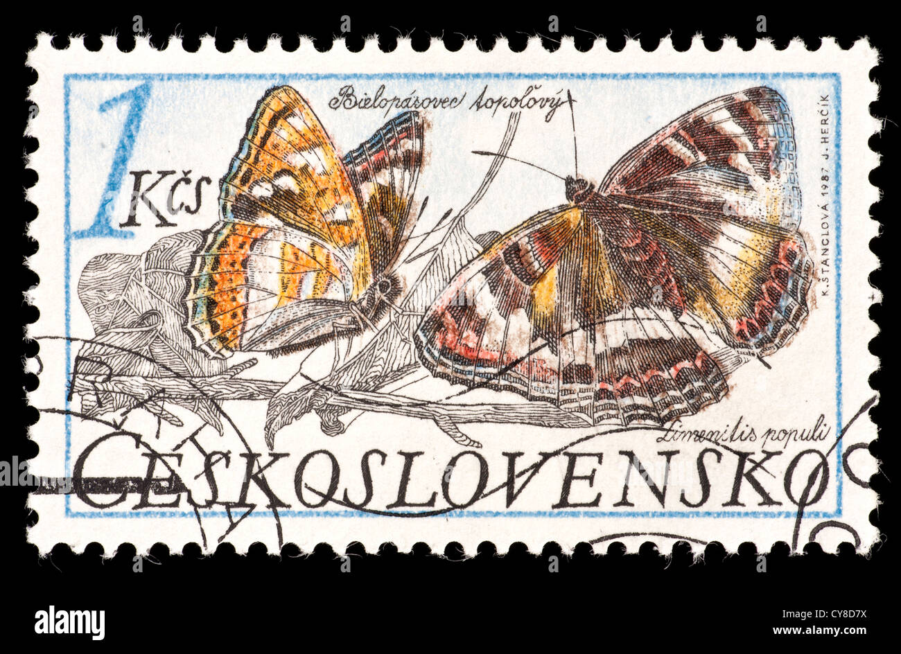 Postage stamp from Czechoslovakia depicting Poplar Admiral butterflies (Limenitis populi) Stock Photo