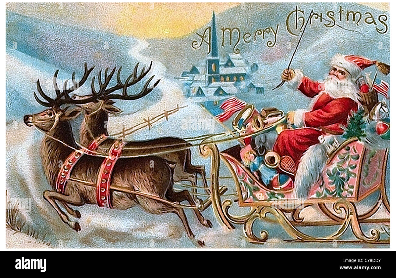 Santa Claus in a wild carriage ride Stock Photo