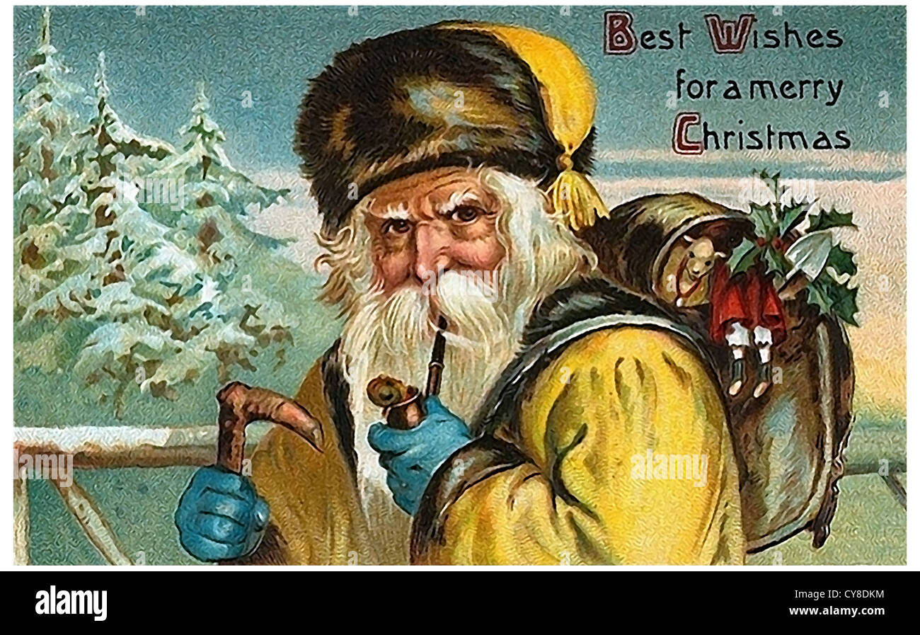 Santa Claus with stick and pipe Stock Photo