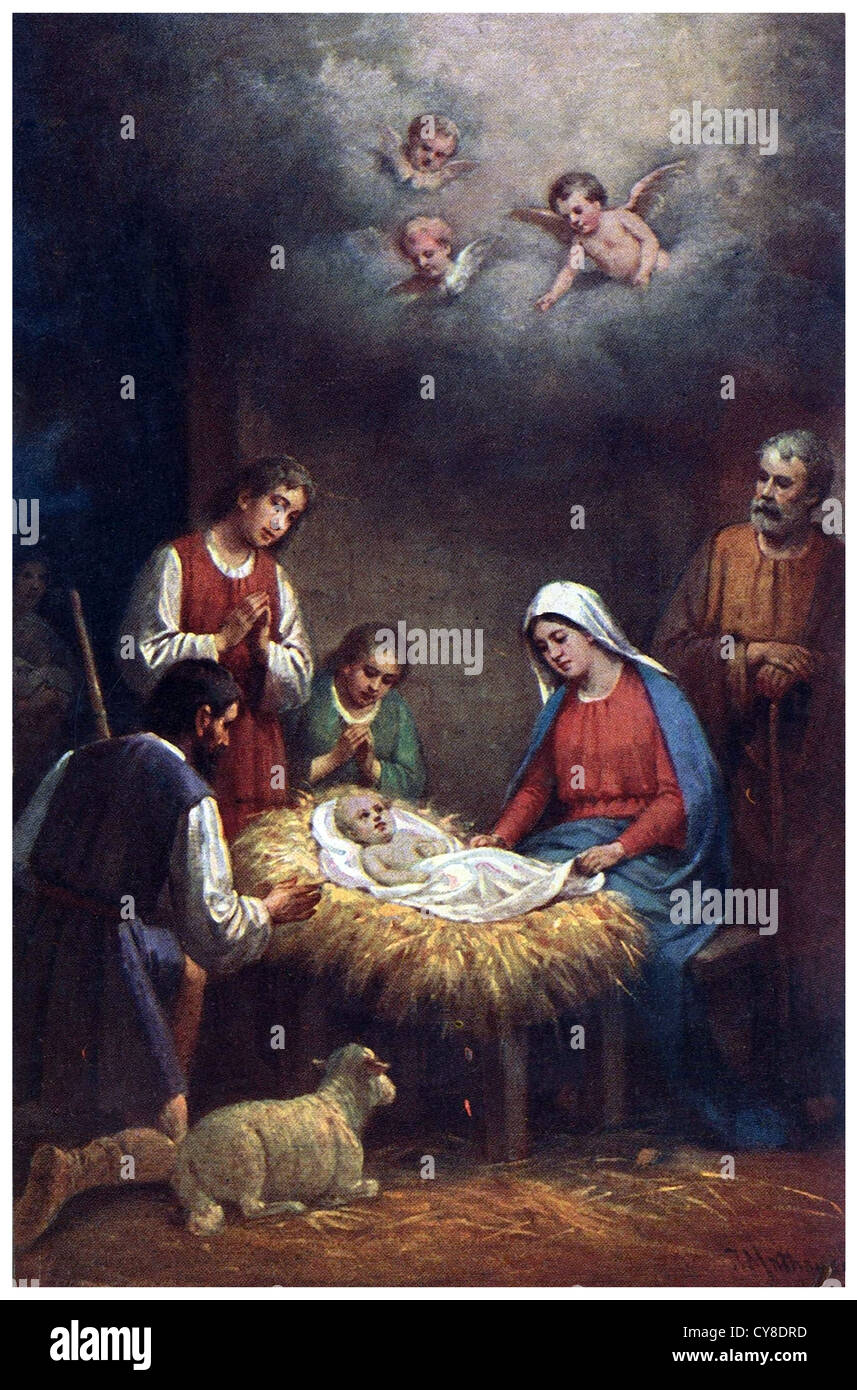 Jesus birth in the stable at Bethlehem Stock Photo