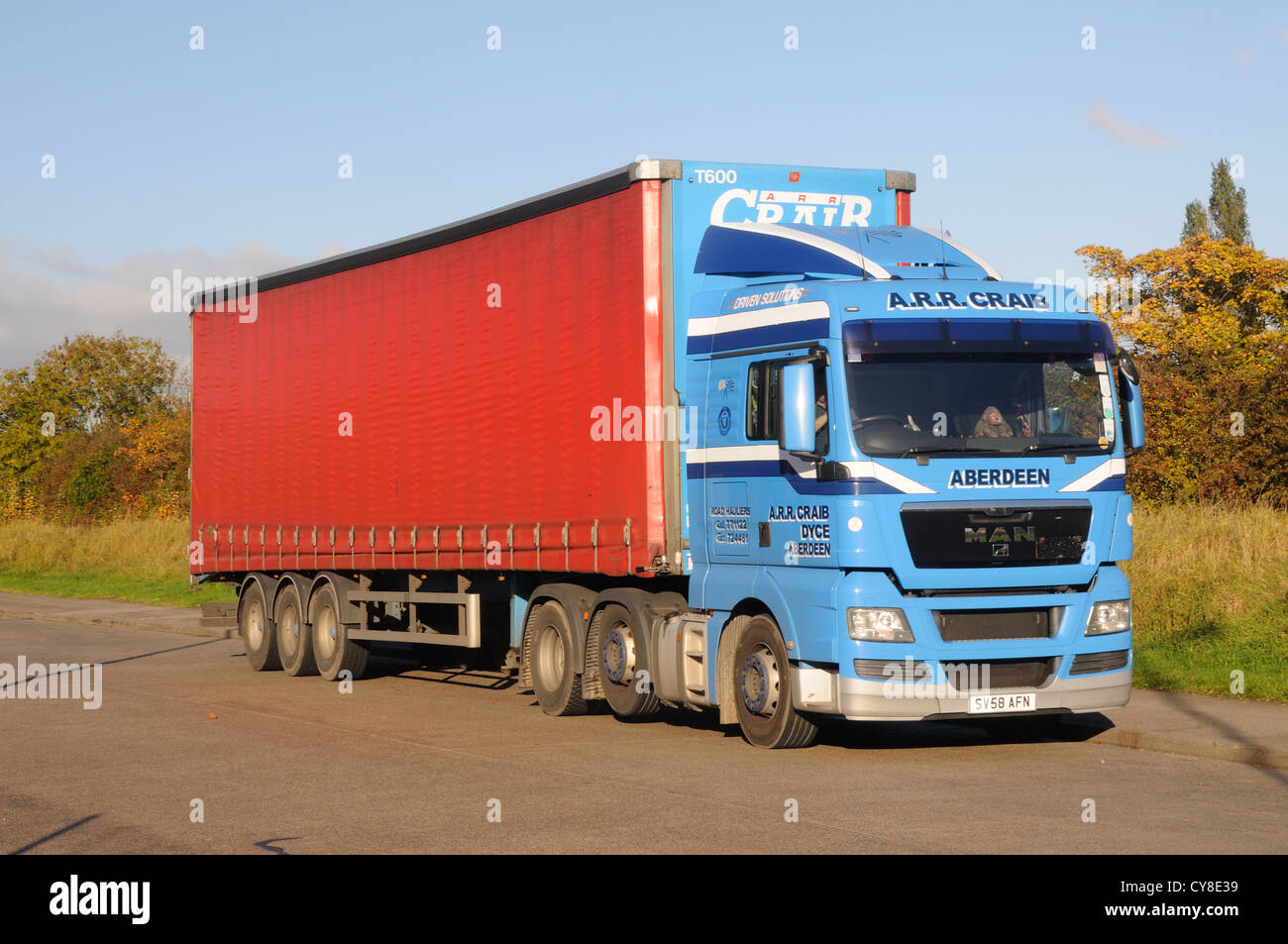 A MAN tractor unit and trailer in the livery of carrier A. R. R. Craib in Leicester, Leicestershire, England Stock Photo