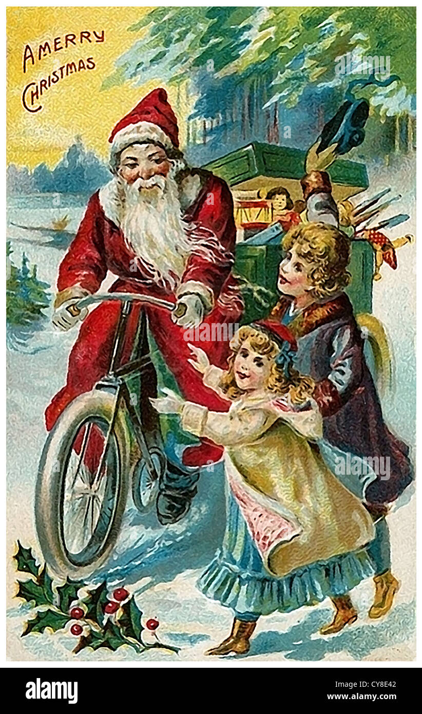 Santa Riding A Cycle Santa Claus on a bike Stock Photo - Alamy