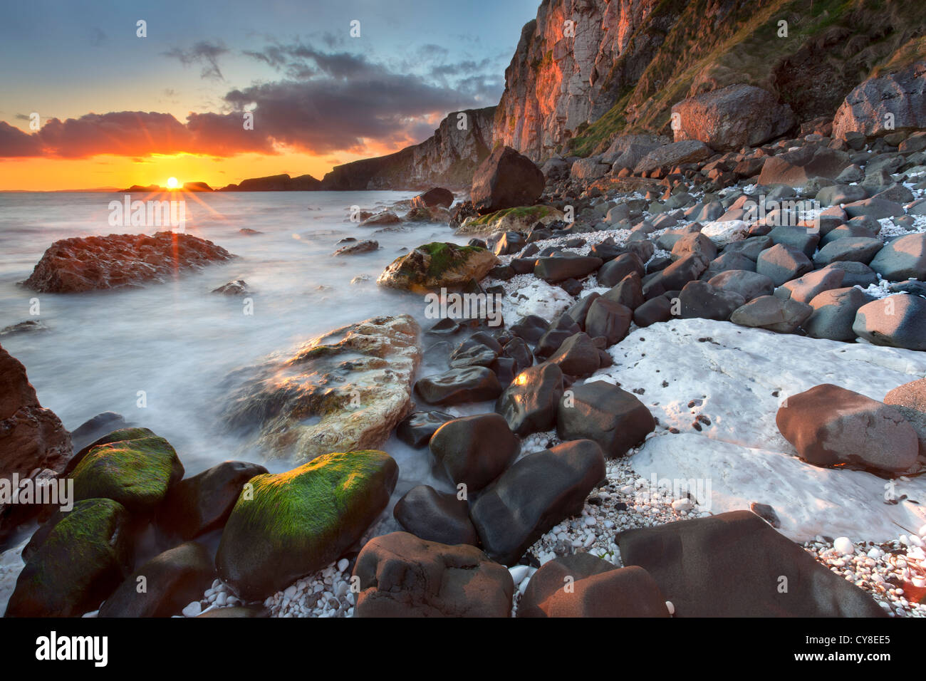 Larrybane on the antrim coast captured at sunrise. Northern Ireland. Stock Photo
