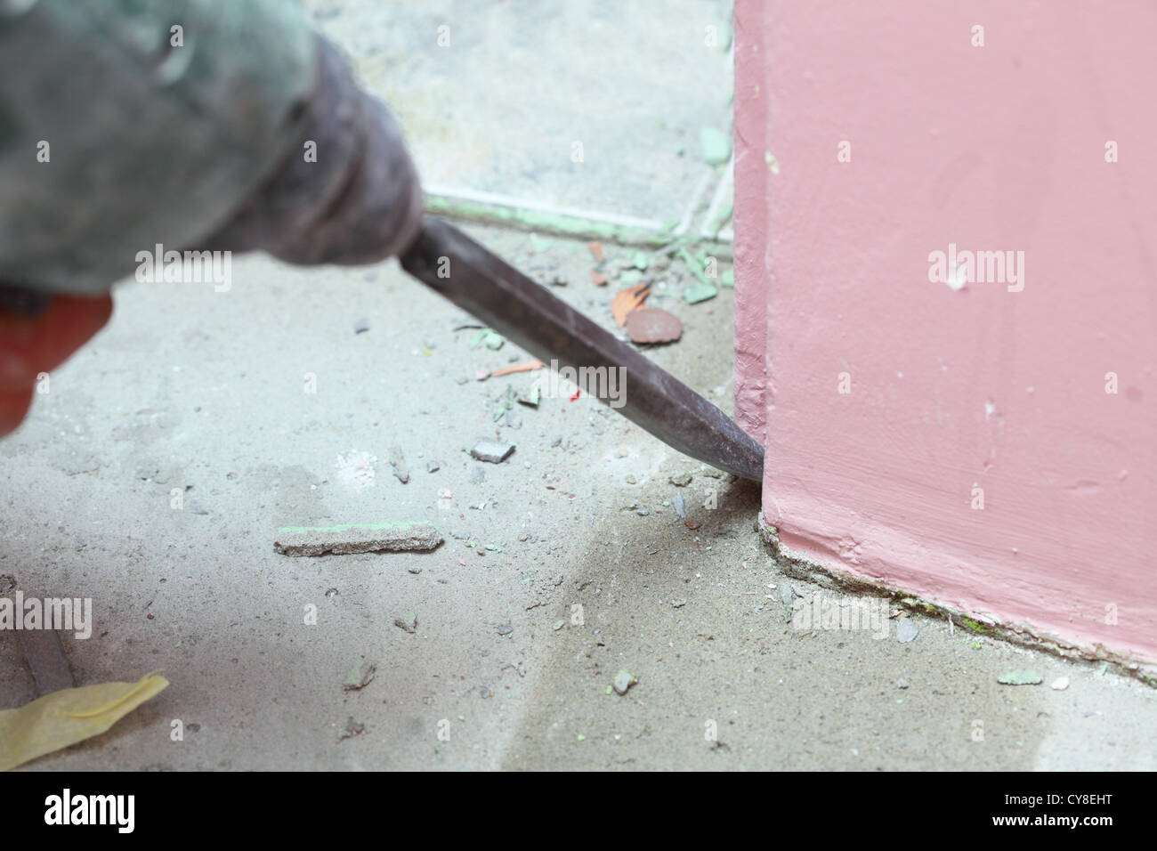 demolition hammer mason manual work floor tool worker Stock Photo Alamy
