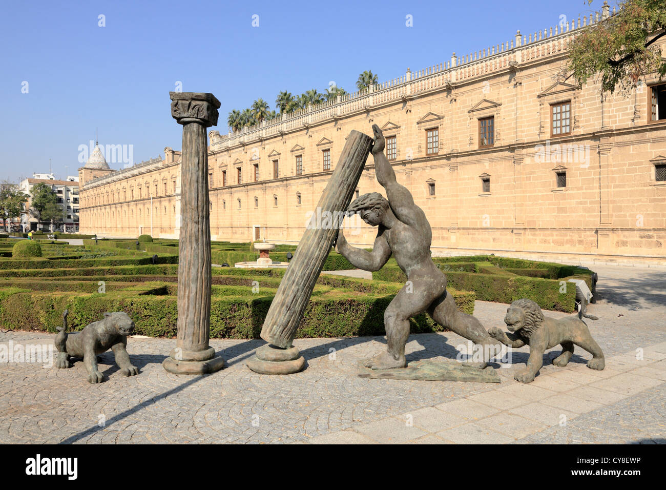 Statue of Hercules Parliament building of Andalusia, Spain  regional government in historic former hospital Stock Photo