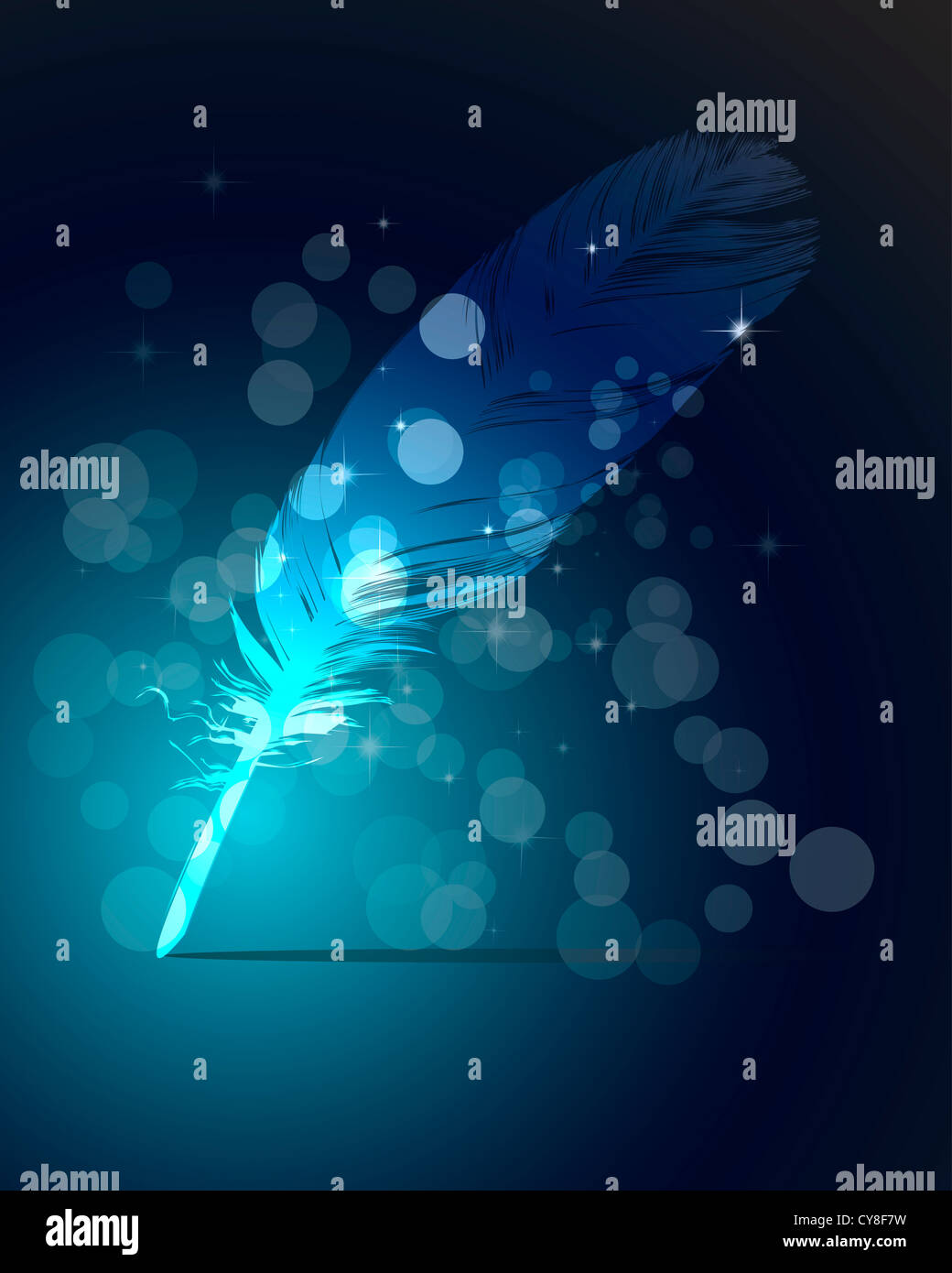 One Abstract blue writing feather and light Stock Photo