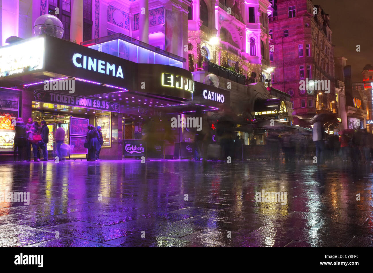 Empire Cinema Casino with people gathered outside in Leicester square, London Stock Photo