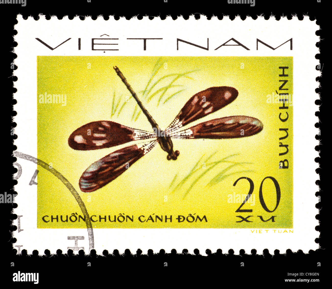 Postage stamp from Vietnam depicting a tropical dragonfly Stock Photo ...