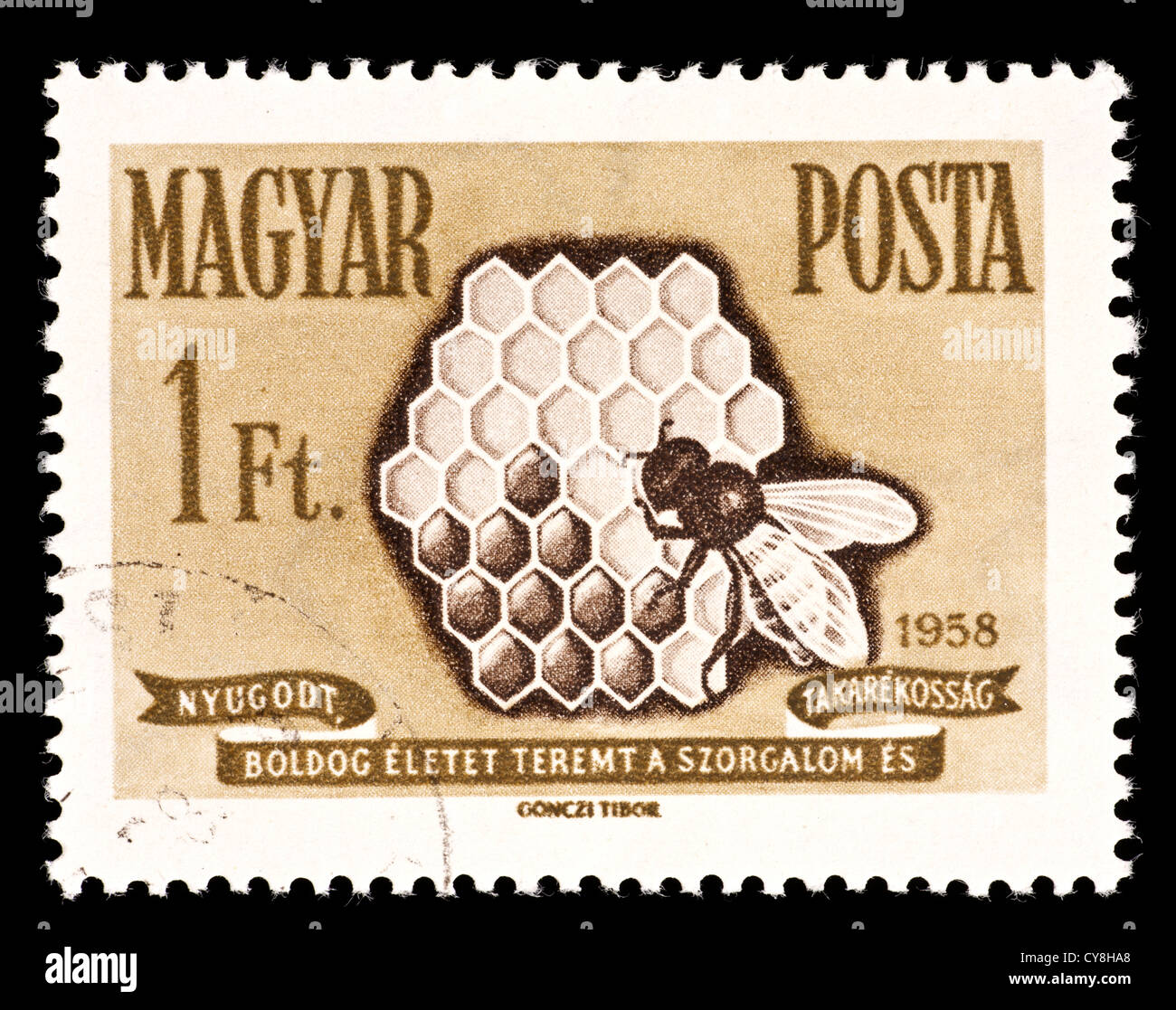 Postage stamp from Hungary depicting a honey bee and honeycomb Stock ...