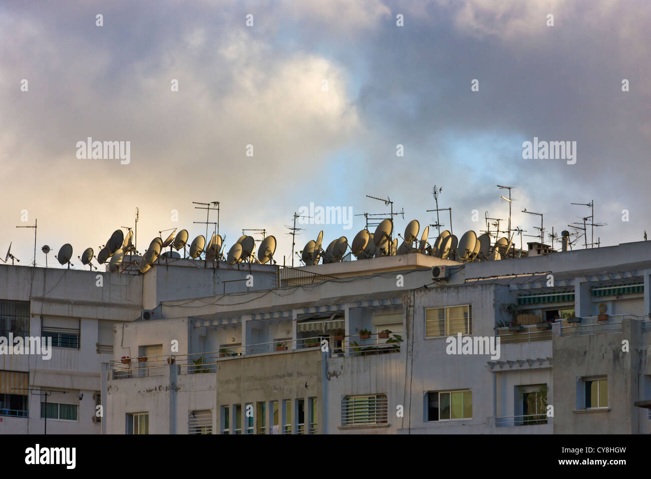 Satellite dishes on roof top, Casablanca, Morocco Stock Photo