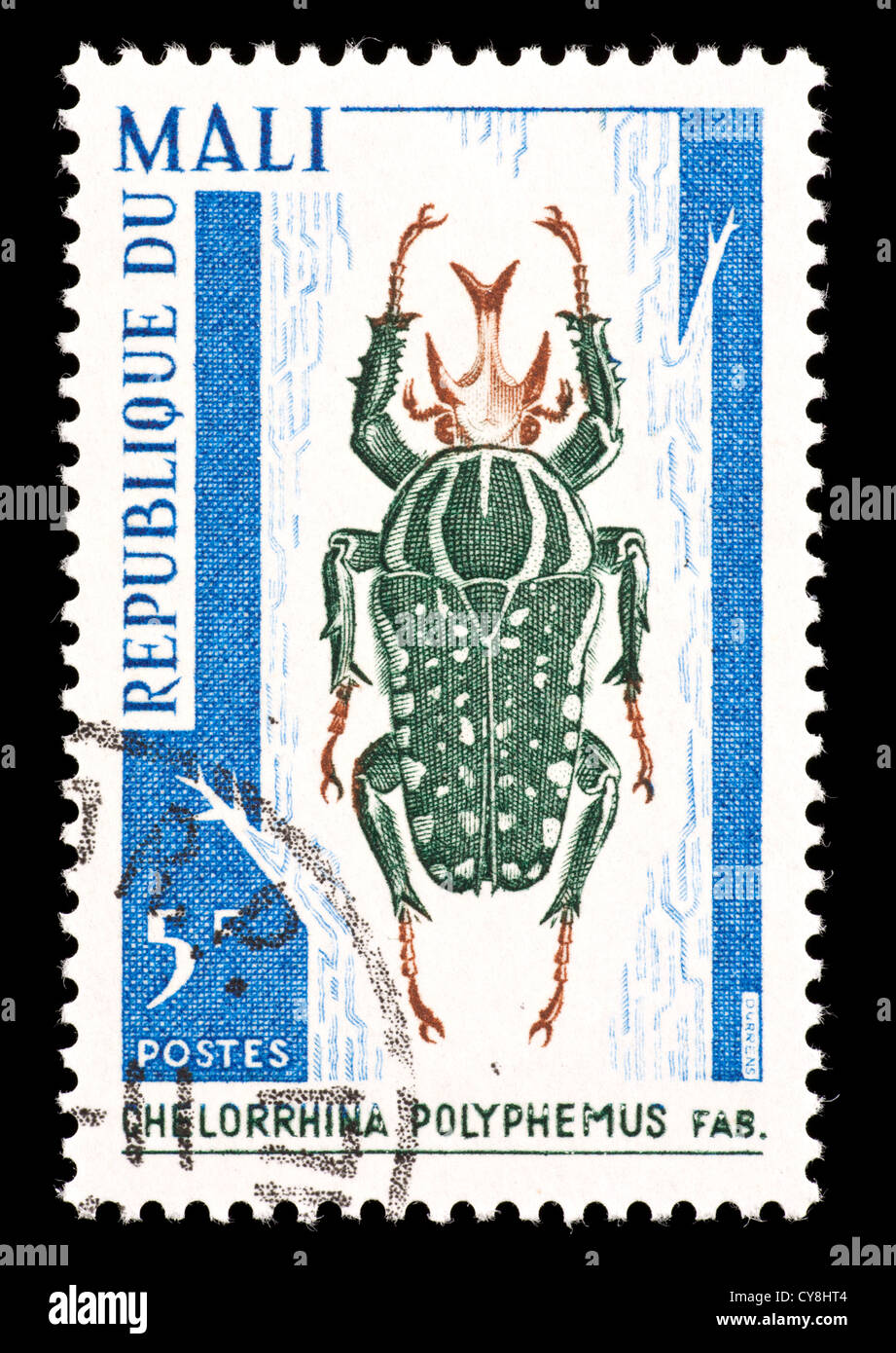 Postage stamp from Mali depicting a Giant African Fruit Beetle