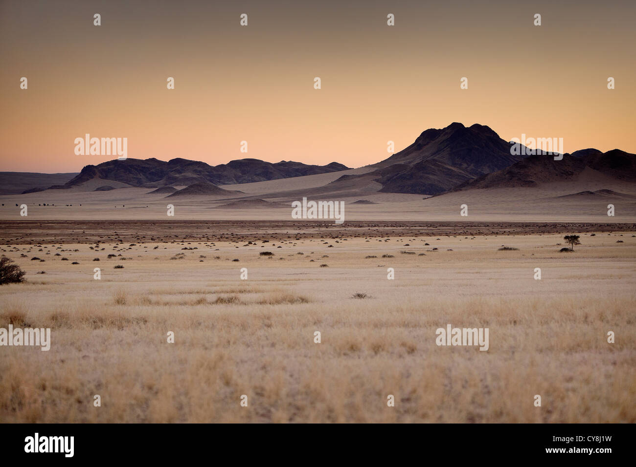 African landscape with horizon and mountains in Namibia Stock Photo
