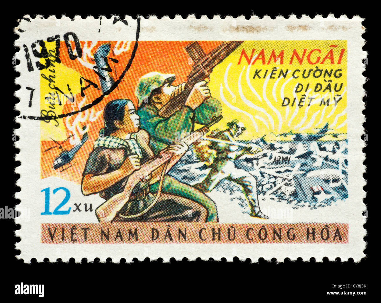 Postage Stamp From Vietnam Depicting A Battle Scene Stock Photo Alamy