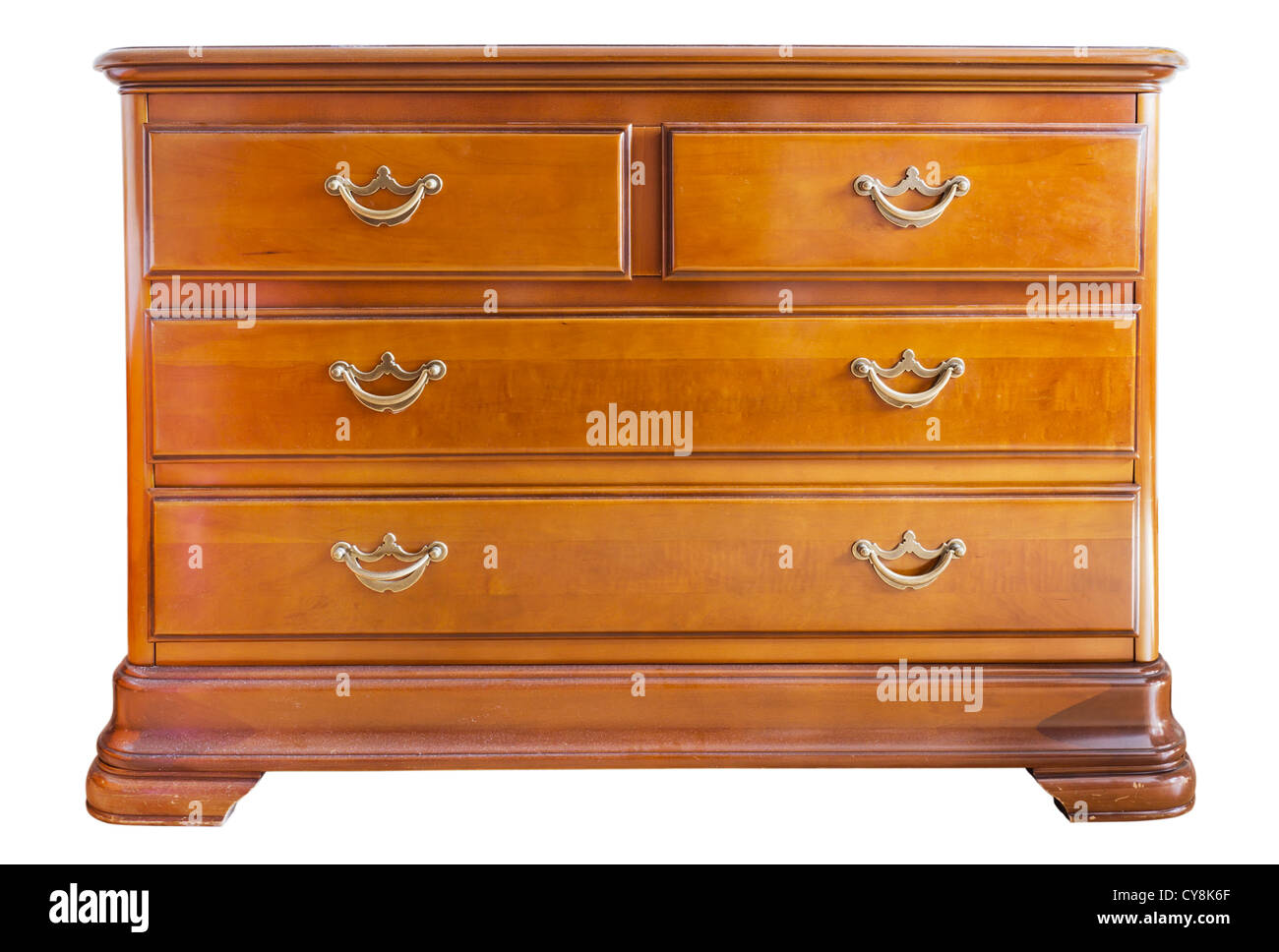 Old dirty dusty wooden oak chest mass production standard isolated. Selective focus Stock Photo