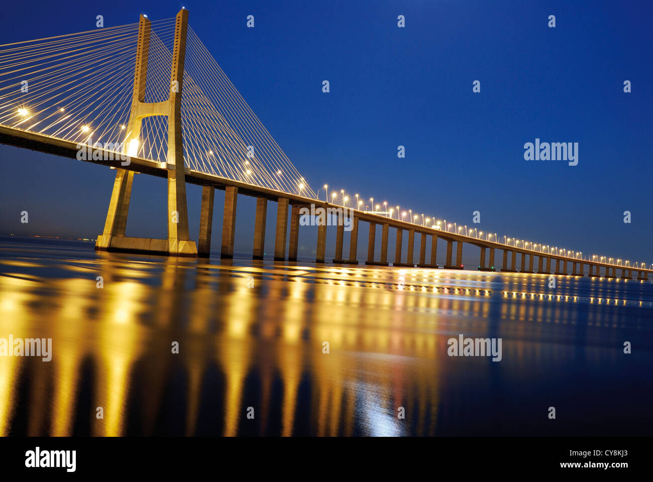 Portugal, Lisbon: Bridge Ponte Vasco da Gama by night Stock Photo