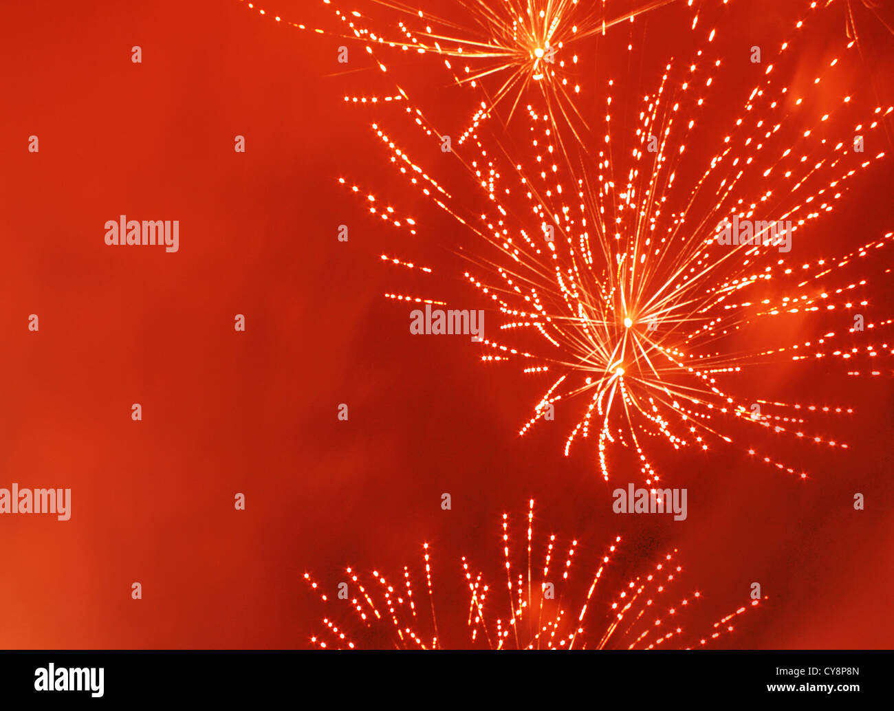 fireworks in smoky sky Stock Photo Alamy