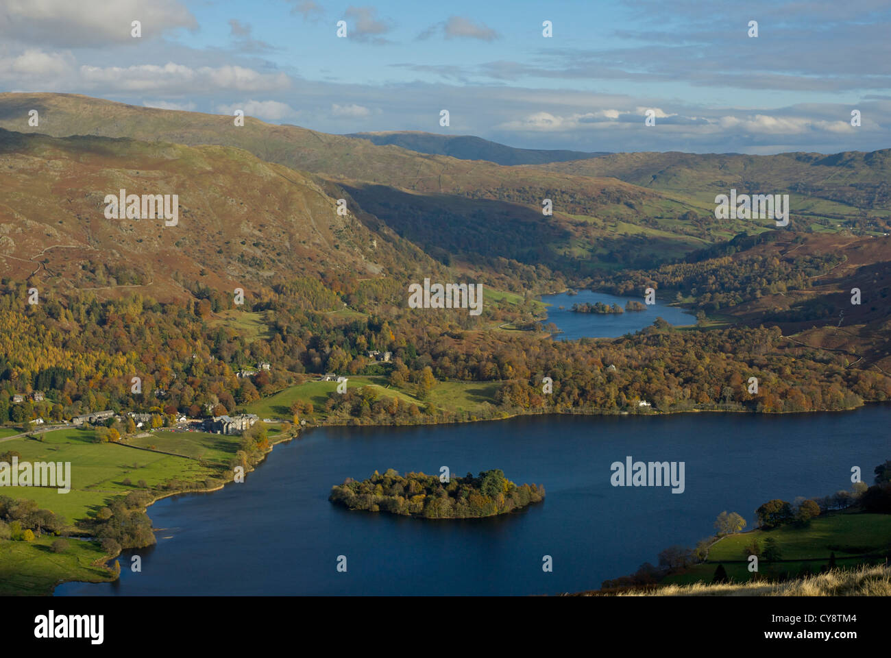 Grasmere and Rydal Water from Silver How, Lake District National Park, Cumbria England UK Stock