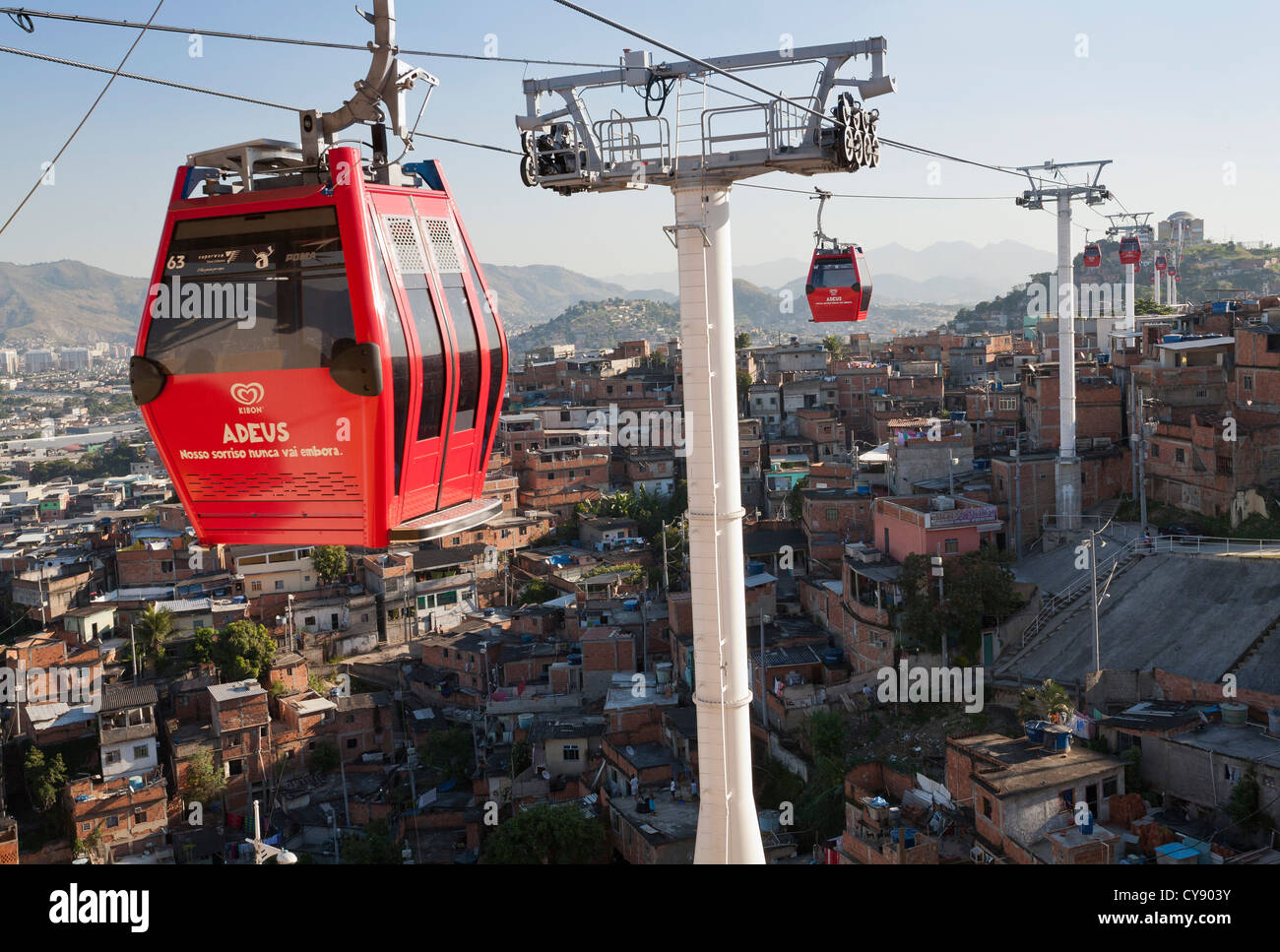 Cable Car over Complexo do Alemão Favela Rio de Janeiro Brazil Stock Photo