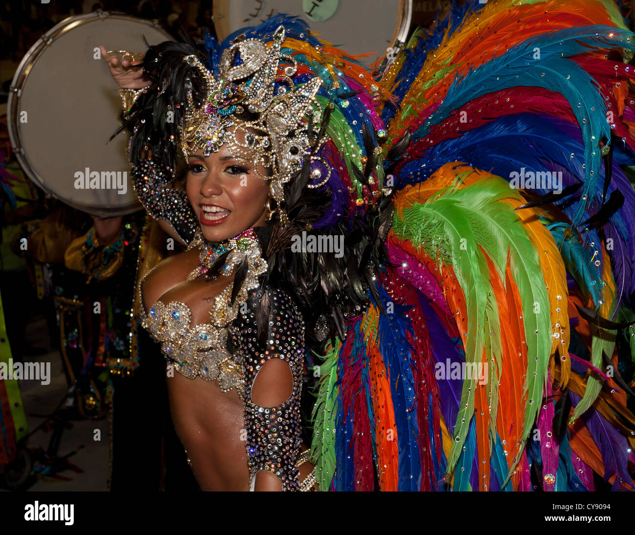Woman Dancing During Carnival Parade in Sambadrome Rio de Janeiro Brazil Stock Photo