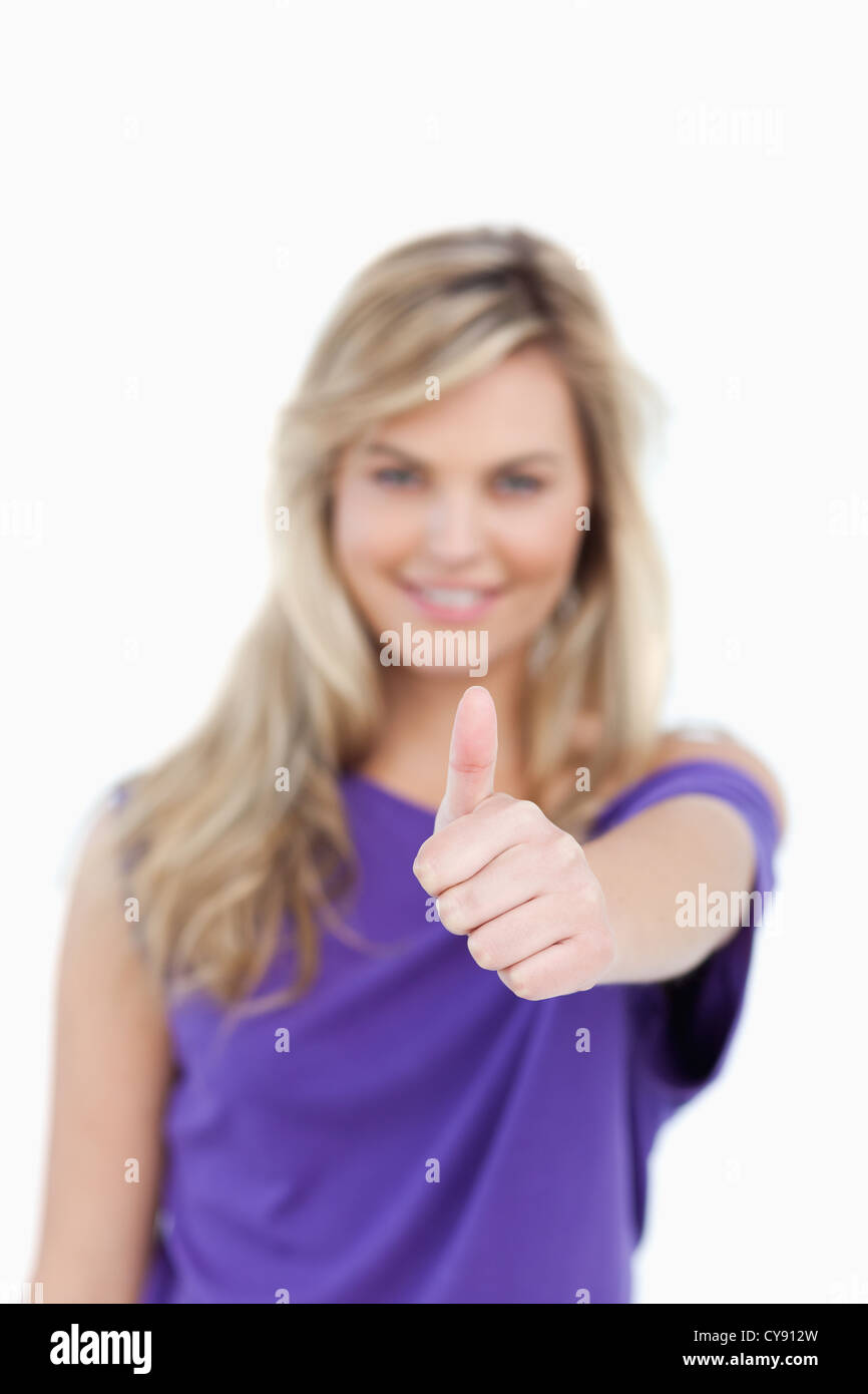 Woman raising hand thumbs up hi-res stock photography and images - Alamy