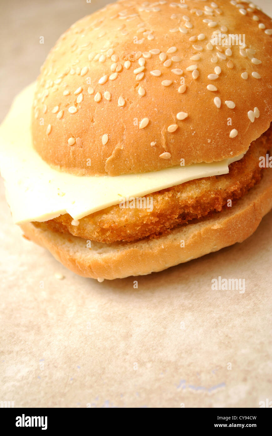 Chicken Patty Sandwich with Cheese Stock Photo