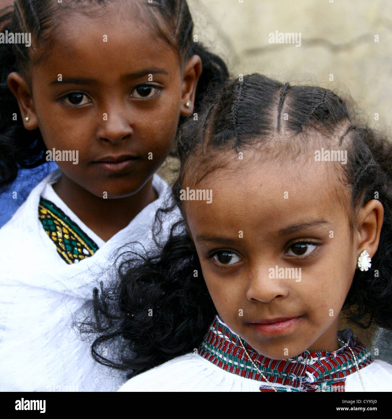 Little Girls From Asmara With Traditional Hairstyle, Eritrea Stock Photo