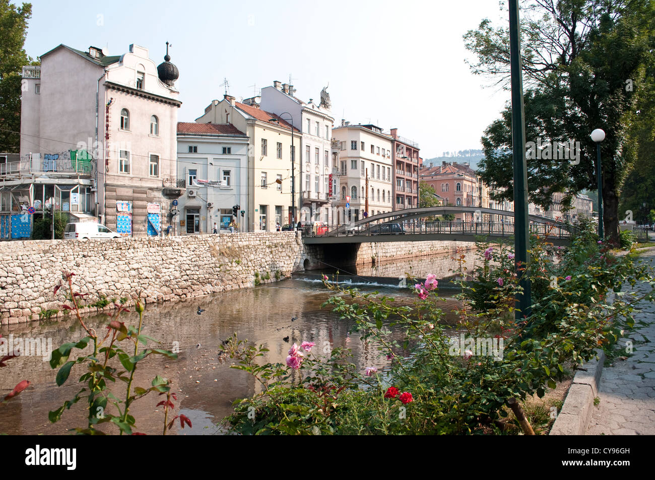 Bridge over the River Miljacka, Sarajevo, Bosnia and Herzegovina Stock Photo