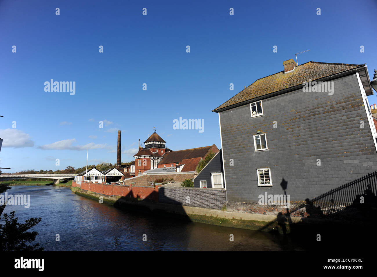 Harvey's Brewery next to the River Ouse in Lewes Stock Photo