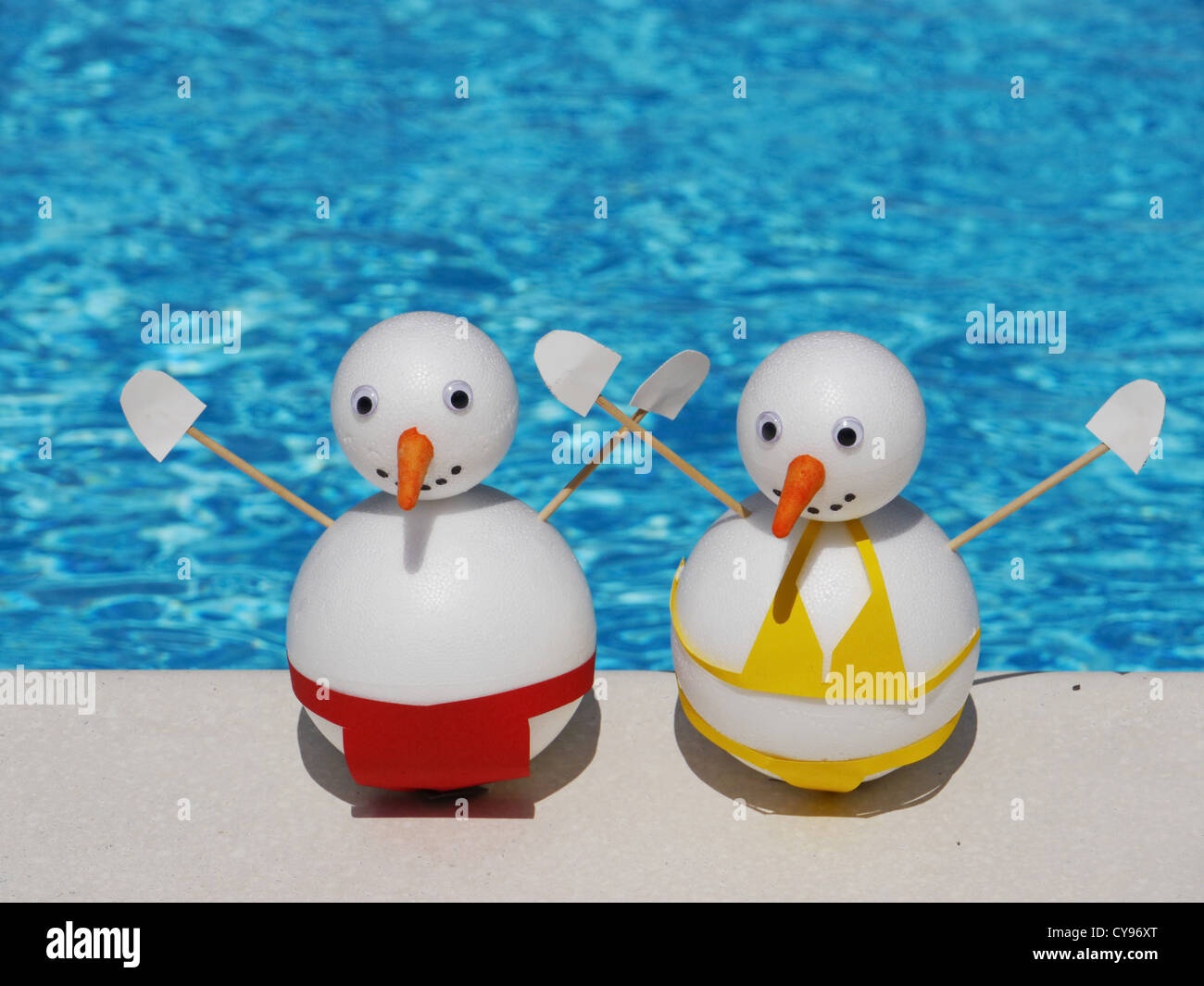snowman beach vacation holidays from cold winter Stock Photo