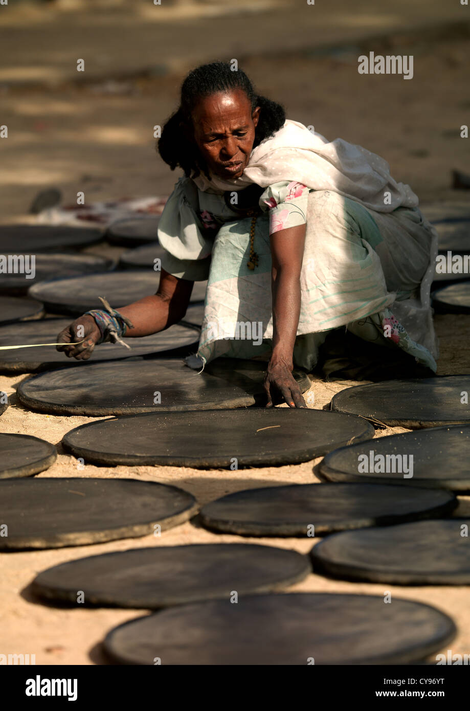 Clay Injera Plates At Keren Market, Eritrea Stock Photo