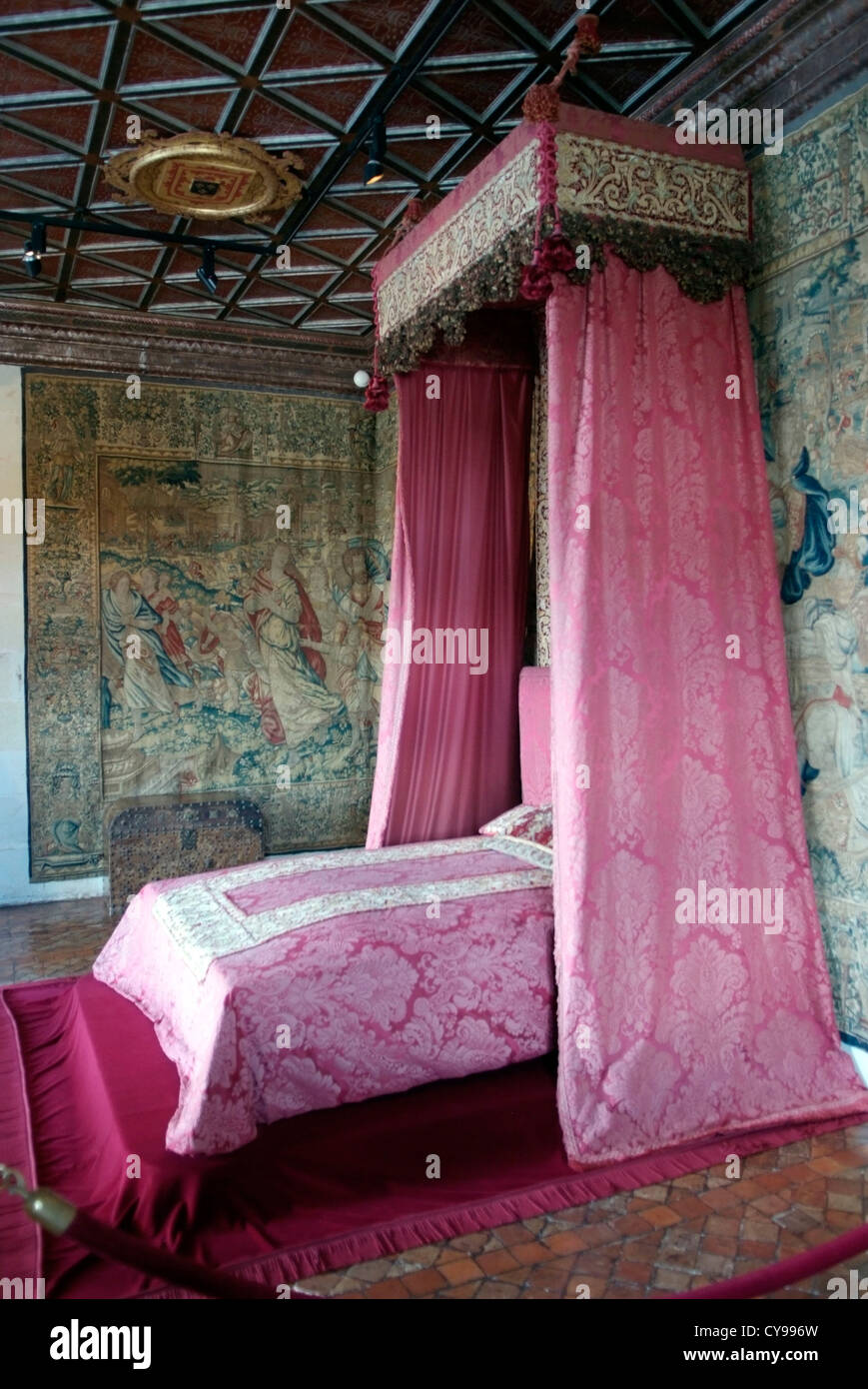 FRANCE Château de Chenonceau is a manor house near the small village of Chenonceaux, Loire Valley. Five queens' bedroom. Stock Photo