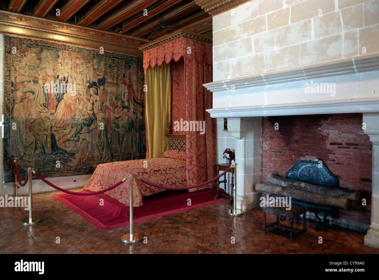FRANCE Château de Chenonceau is a manor house near the small village of Chenonceaux, Loire Valley. Five queens' bedroom. Stock Photo