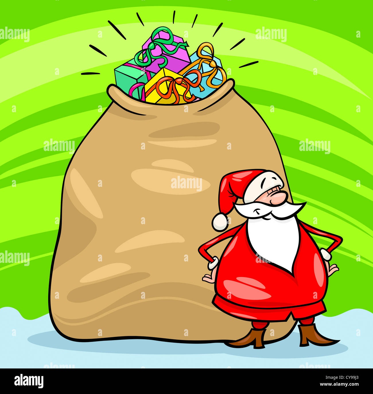 Cartoon Illustration of Funny Santa Claus or Papa Noel with Huge Sack ...