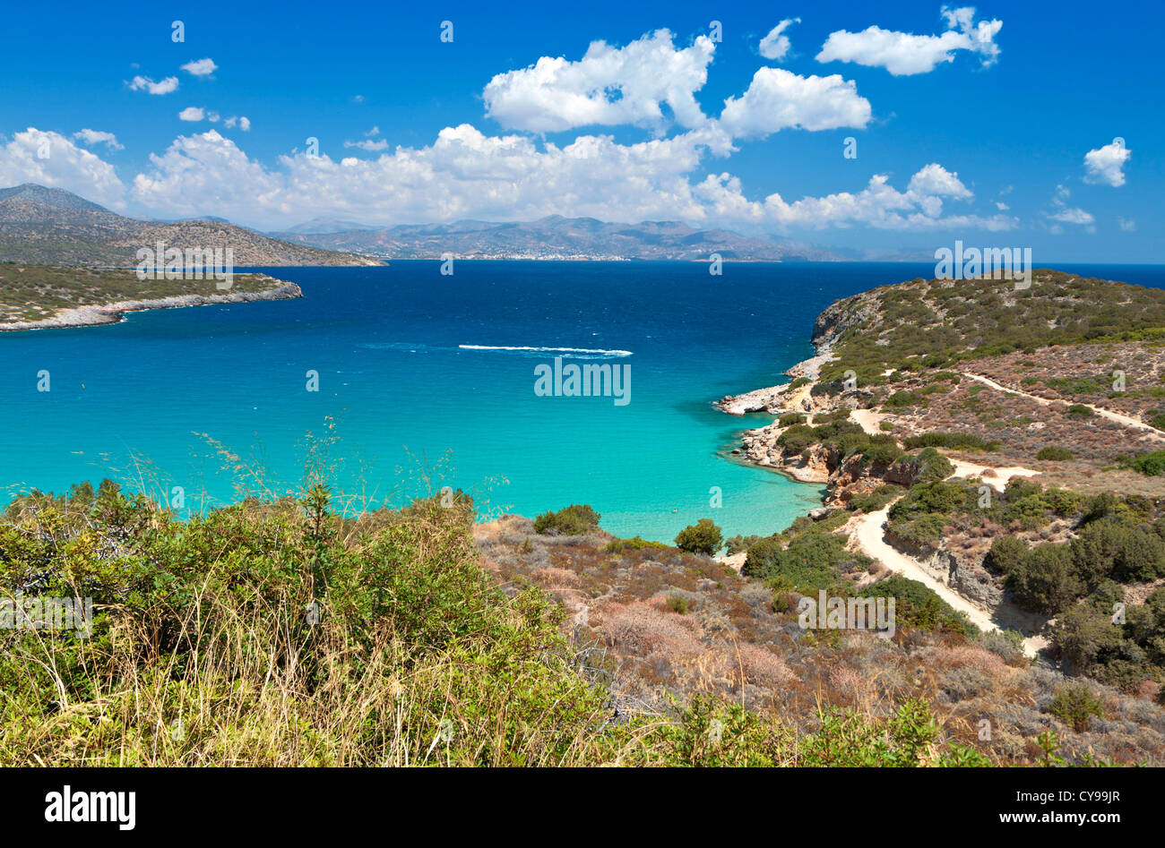 Mirabello bay at Crete island in Greece near Agios Nikolaos city Stock Photo