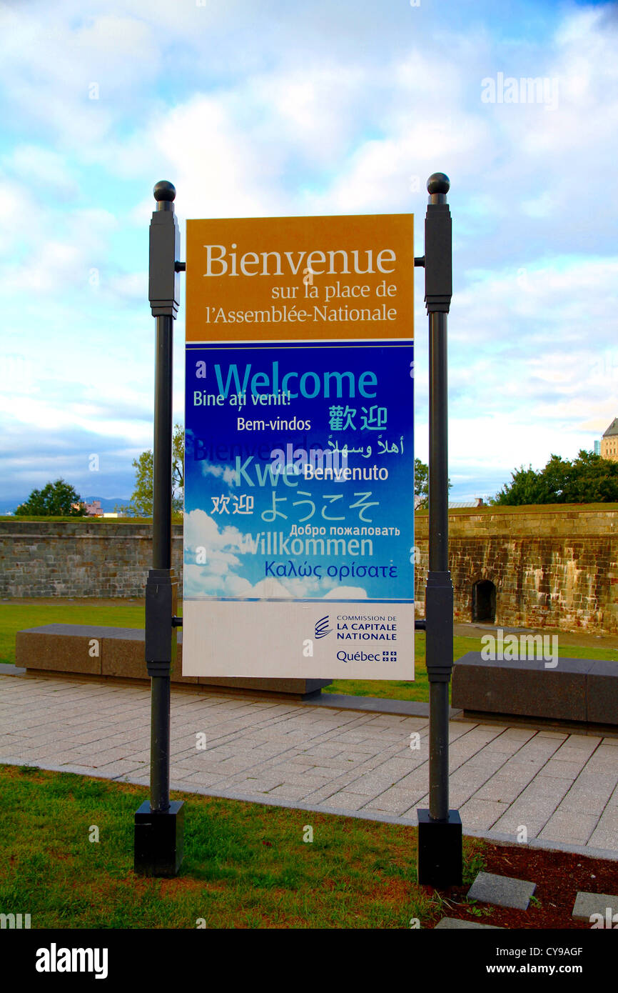 Quebec City Welcome Sign Stock Photo